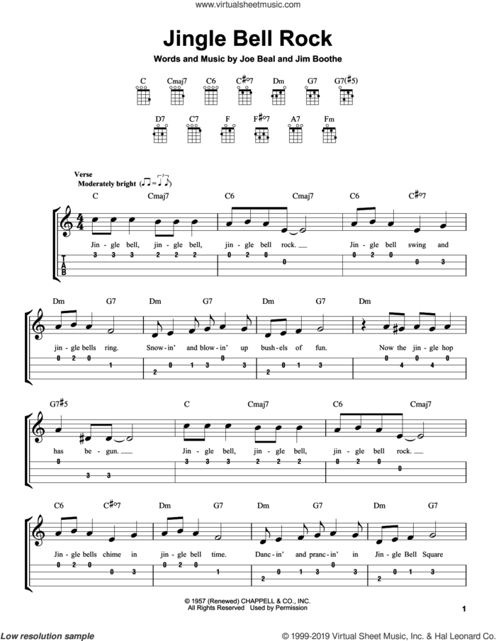 Jingle Bell Rock sheet music for ukulele (easy tablature) (ukulele easy tab) by Bobby Helms, Jim Boothe and Joe Beal, intermediate skill level