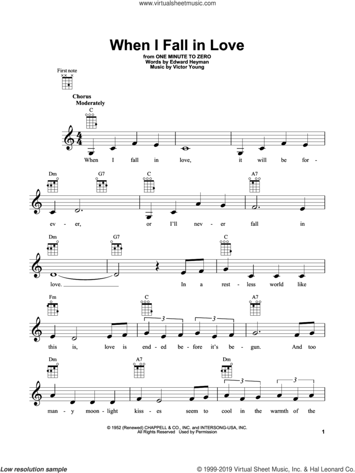 When I Fall In Love sheet music for ukulele by Victor Young and Edward Heyman, intermediate skill level