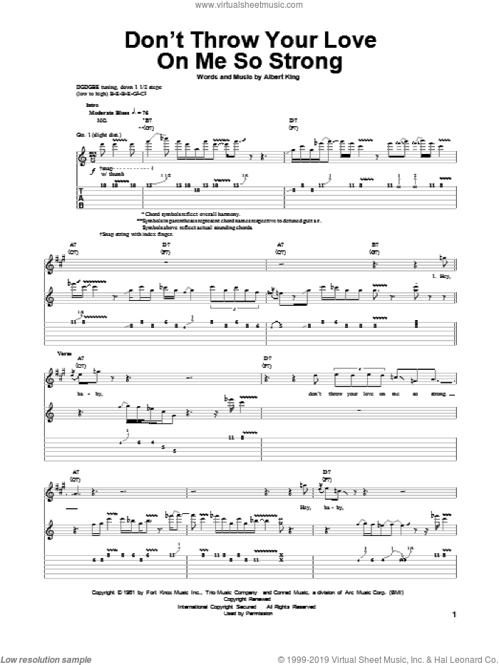 Don't Throw Your Love On Me So Strong sheet music for guitar (tablature) by Albert King, intermediate skill level