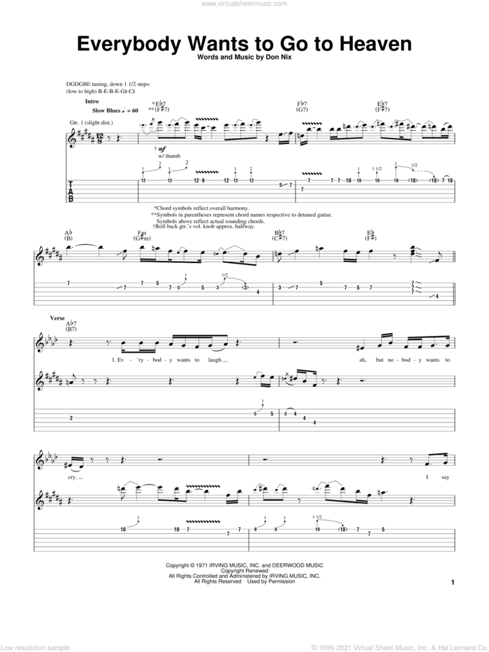 Everybody Wants To Go To Heaven sheet music for guitar (tablature) by Albert King and Don Nix, intermediate skill level