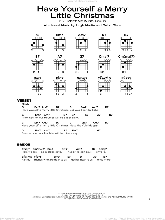 Have Yourself A Merry Little Christmas, (beginner) sheet music for guitar solo by Hugh Martin and Ralph Blane, beginner skill level