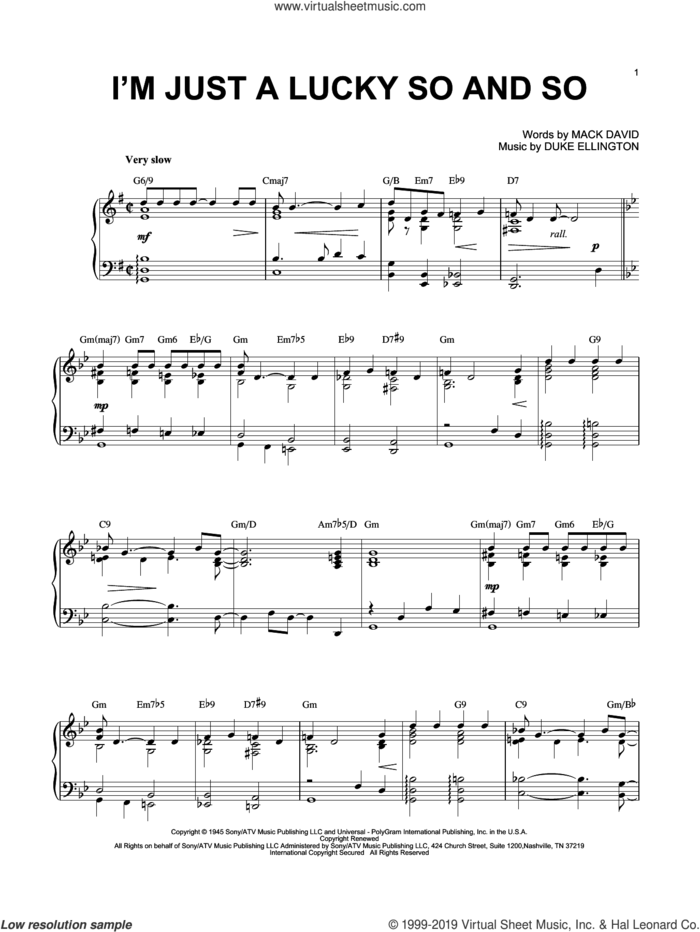 I'm Just A Lucky So And So (arr. Brent Edstrom) sheet music for piano solo by Duke Ellington, Brent Edstrom and Mack David, intermediate skill level