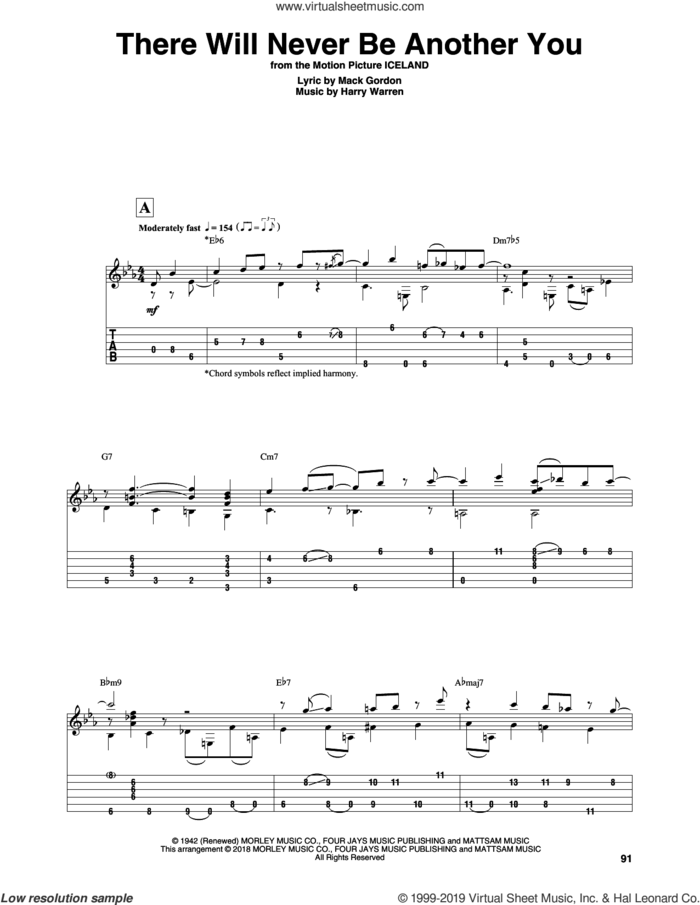 There Will Never Be Another You sheet music for guitar solo by Mack Gordon and Harry Warren, intermediate skill level