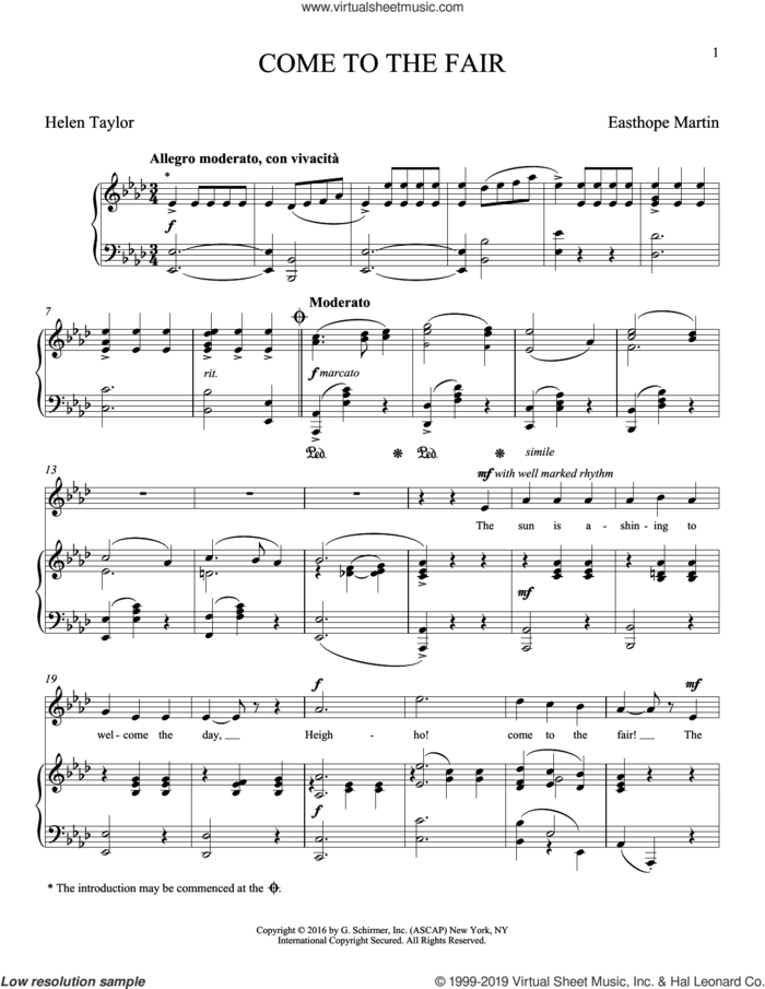 Come To The Fair sheet music for voice and piano by Helen Taylor, Joan Frey Boytim and Easthope Martin, classical score, intermediate skill level