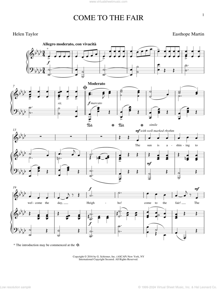 Come To The Fair sheet music for voice and piano by Helen Taylor, Joan Frey Boytim and Easthope Martin, classical score, intermediate skill level