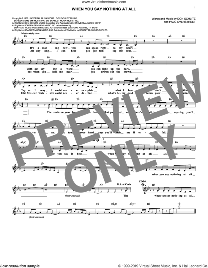 When You Say Nothing At All sheet music for voice and other instruments (fake book) by Alison Krauss & Union Station, Don Schlitz and Paul Overstreet, intermediate skill level