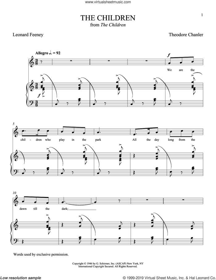 The Children sheet music for voice and piano (Soprano) by Theodore Chanler, Leonard Feeney and Leonard Feeney and Theodore Chanler, classical score, intermediate skill level