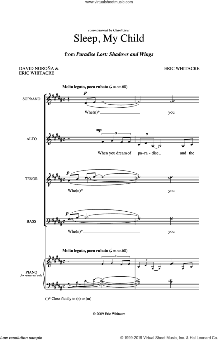 Sleep, My Child (from Paradise Lost: Shadows and Wings) sheet music for choir (SATB: soprano, alto, tenor, bass) by Eric Whitacre, classical score, intermediate skill level