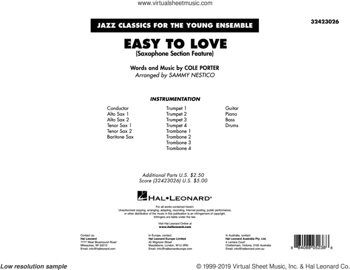 Easy to Love (arr. Sammy Nestico) (COMPLETE) sheet music for jazz band by Cole Porter and Sammy Nestico, intermediate skill level