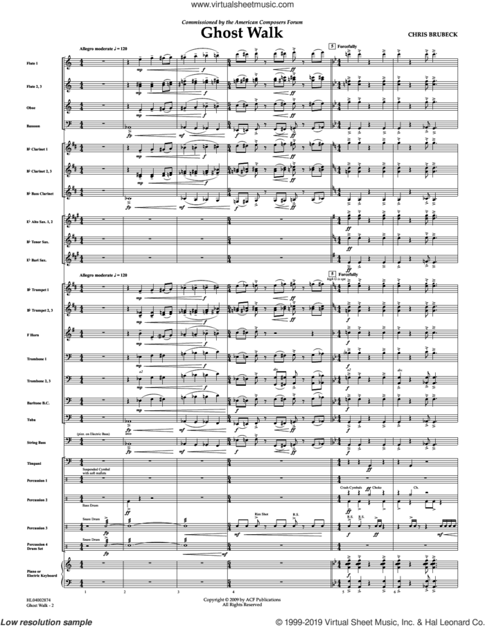 Ghost Walk sheet music for concert band (full score) by Chris Brubeck, intermediate skill level