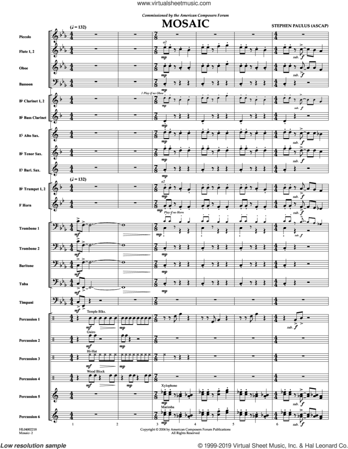Mosaic sheet music for concert band (full score) by Stephen Paulus, intermediate skill level