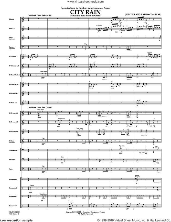 City Rain sheet music for concert band (full score) by Judith Zaimont, intermediate skill level