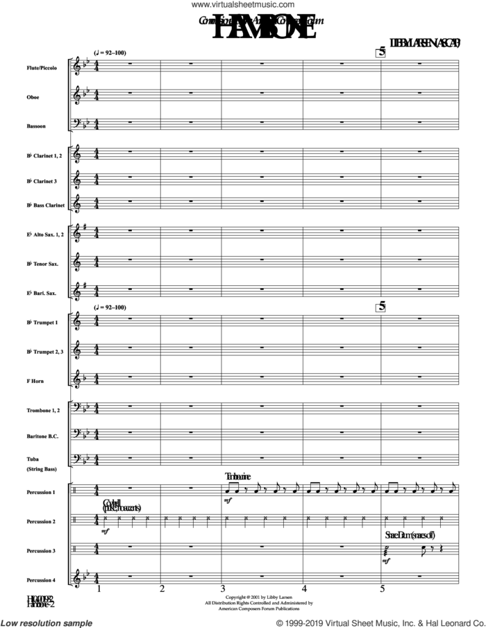 Hambone sheet music for concert band (full score) by Libby Larsen, intermediate skill level
