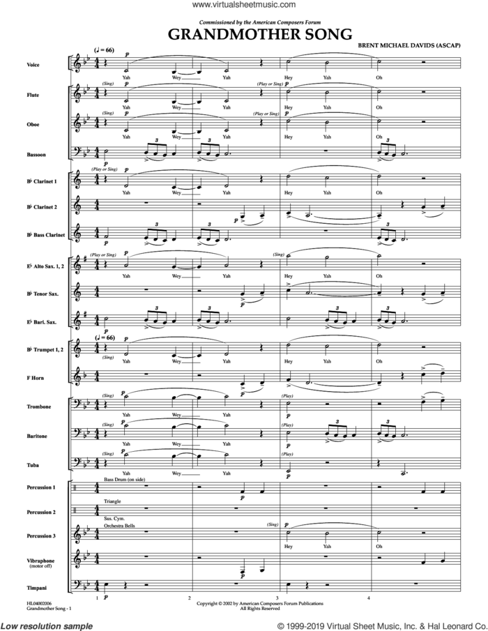 Grandmother Song sheet music for concert band (full score) by Brent Michael Davids, intermediate skill level