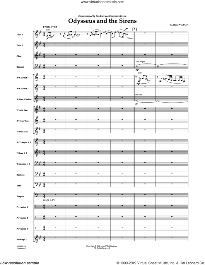 Odysseus And The Sirens sheet music for concert band (full score) by Dana Wilson, intermediate skill level