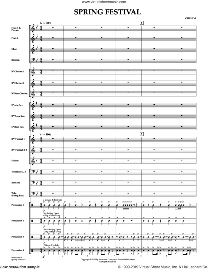 Spring Festival sheet music for concert band (full score) by Chen Yi, intermediate skill level