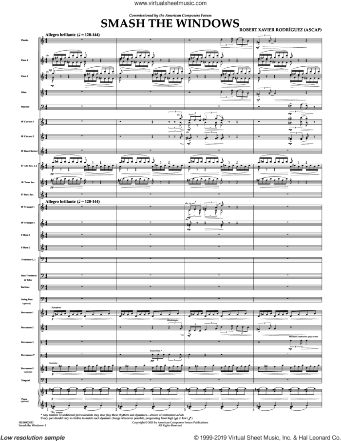 Smash The Windows sheet music for concert band (full score) by Robert Xavier Rodriguez, intermediate skill level