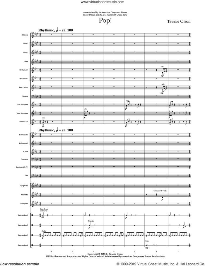 Pop! sheet music for concert band (full score) by Tawnie Olson, intermediate skill level