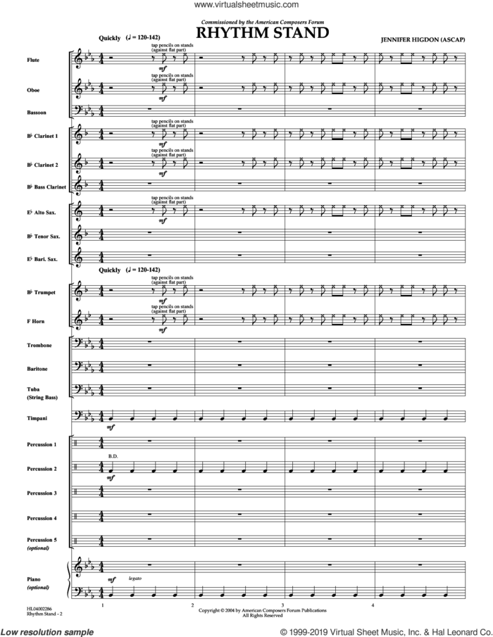 Rhythm Stand sheet music for concert band (full score) by Jennifer Higdon, intermediate skill level