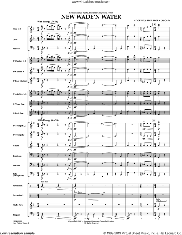 New Wade 'n Water sheet music for concert band (full score) by Adolphus Hailstork, intermediate skill level