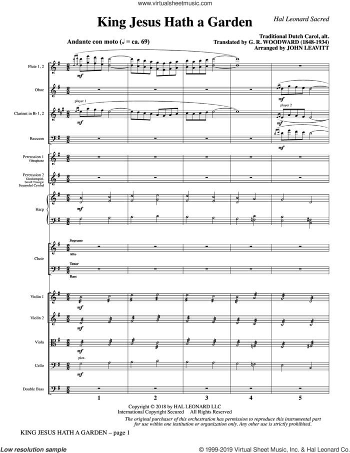 King Jesus Hath a Garden (arr. John Leavitt) (COMPLETE) sheet music for orchestra/band by John Leavitt, G.R. Woodward and Miscellaneous, intermediate skill level