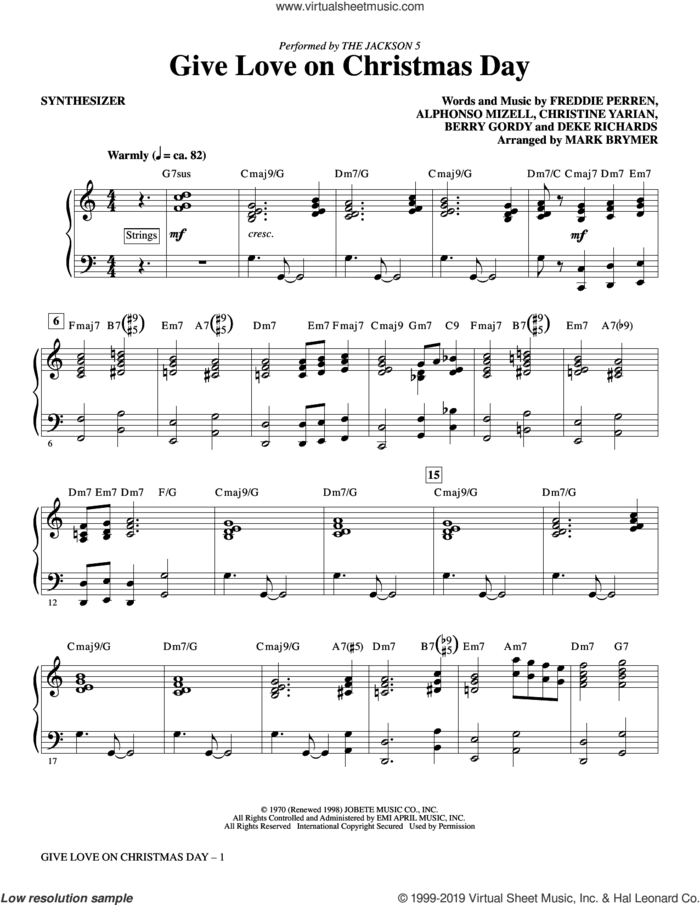Give Love on Christmas Day (arr. Mark Brymer) (complete set of parts) sheet music for orchestra/band by Mark Brymer, The Jackson 5, Alphonso J. Mizell, Berry Gordy, Christine Yarian Perren, Deke Richards, Frederick Perren and Jackson 5, intermediate skill level