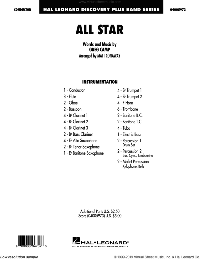 All Star (arr. Matt Conaway) (COMPLETE) sheet music for concert band by Matt Conaway, Greg Camp and Smash Mouth, intermediate skill level