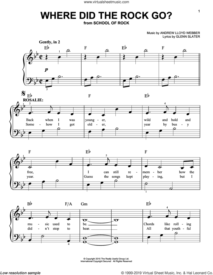 Where Did The Rock Go? (from School of Rock: The Musical) sheet music for piano solo by Andrew Lloyd Webber and Glenn Slater, easy skill level