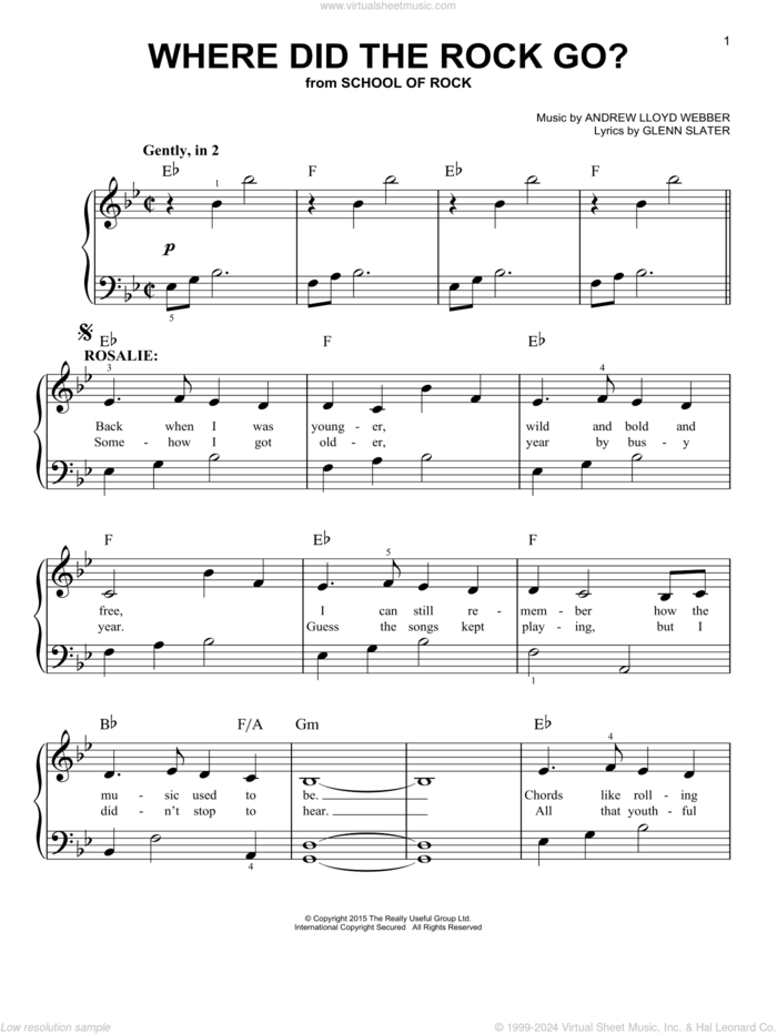 Where Did The Rock Go? (from School of Rock: The Musical) sheet music for piano solo by Andrew Lloyd Webber and Glenn Slater, easy skill level