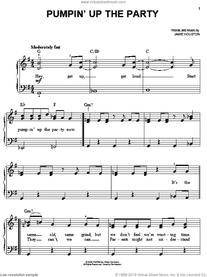 Pumpin' Up The Party sheet music for piano solo by Hannah Montana, Miley Cyrus and Jamie Houston, easy skill level