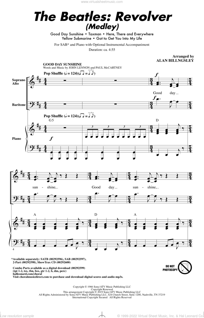 The Beatles: Revolver (Medley) (arr. Alan Billingsley) sheet music for choir (SAB: soprano, alto, bass) by The Beatles, Alan Billingsley, John Lennon and Paul McCartney, intermediate skill level
