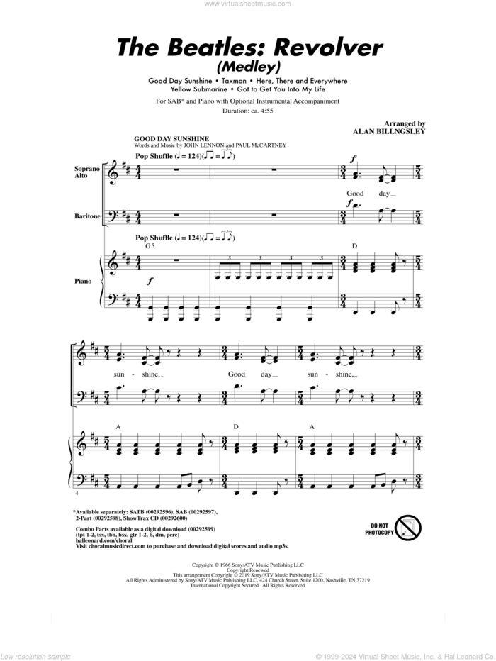 The Beatles: Revolver (Medley) (arr. Alan Billingsley) sheet music for choir (SAB: soprano, alto, bass) by The Beatles, Alan Billingsley, John Lennon and Paul McCartney, intermediate skill level