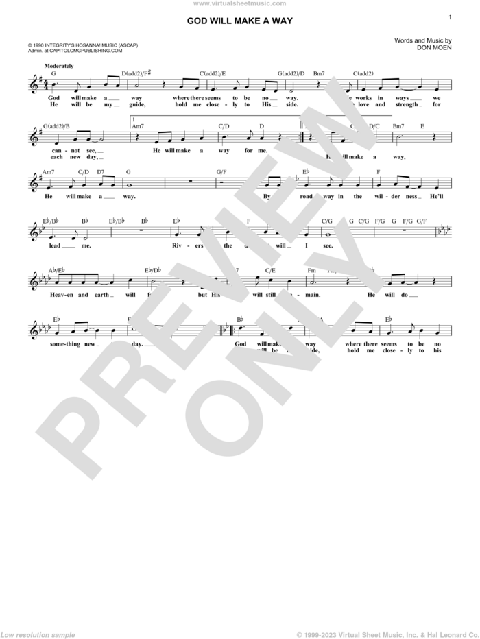 God Will Make A Way sheet music for voice and other instruments (fake book) by Don Moen, intermediate skill level