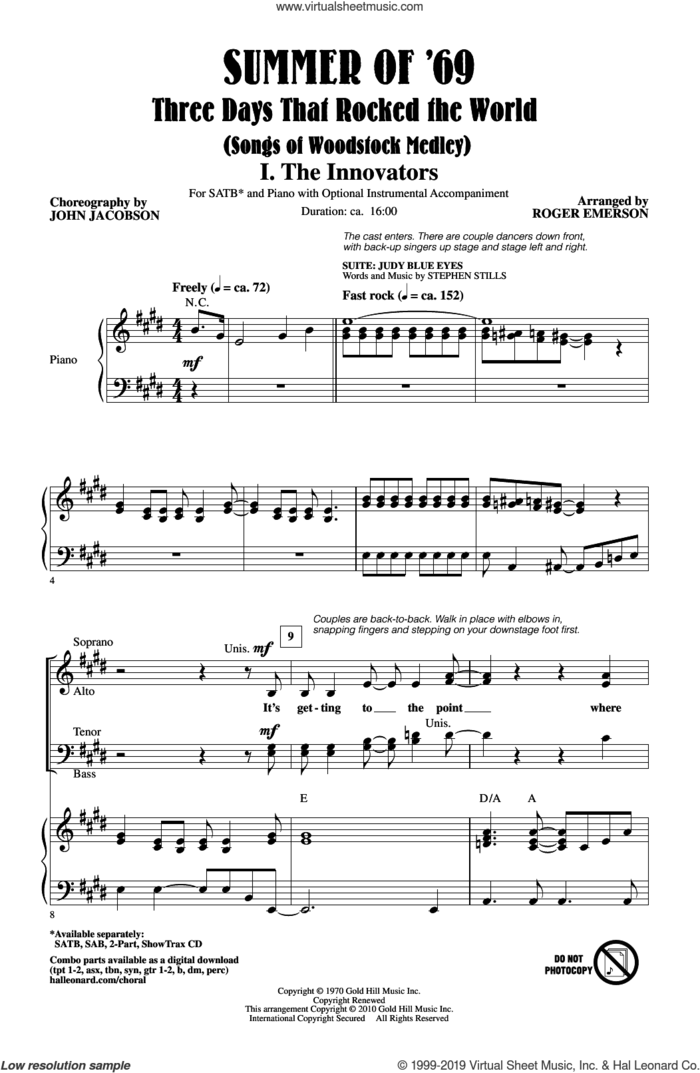 Summer of '69 - Three Days That Rocked the World sheet music for choir (SATB: soprano, alto, tenor, bass) by Roger Emerson, intermediate skill level