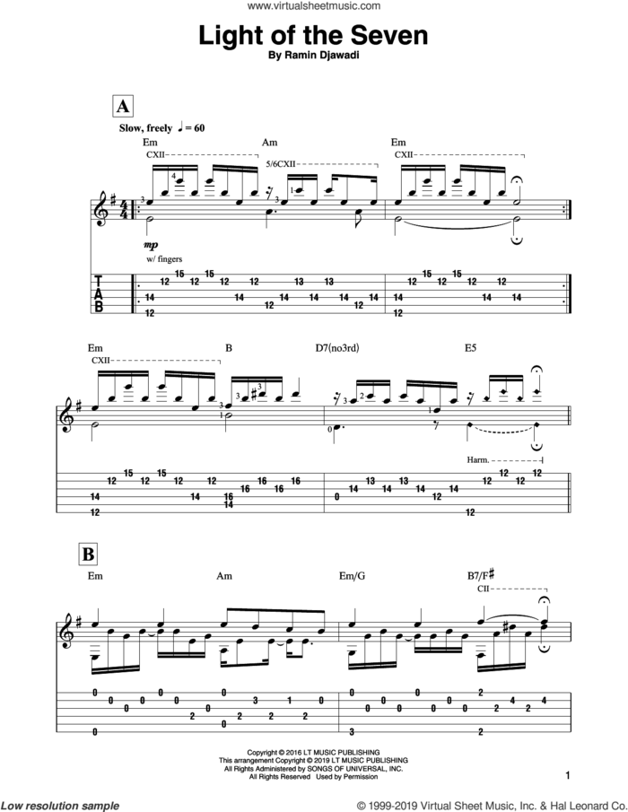 Light Of The Seven (from Game of Thrones) sheet music for guitar solo by Ramin Djawadi, intermediate skill level