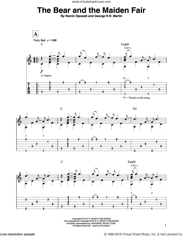The Bear And The Maiden Fair (from Game of Thrones) sheet music for guitar solo by Ramin Djawadi and George R.R. Martin, intermediate skill level
