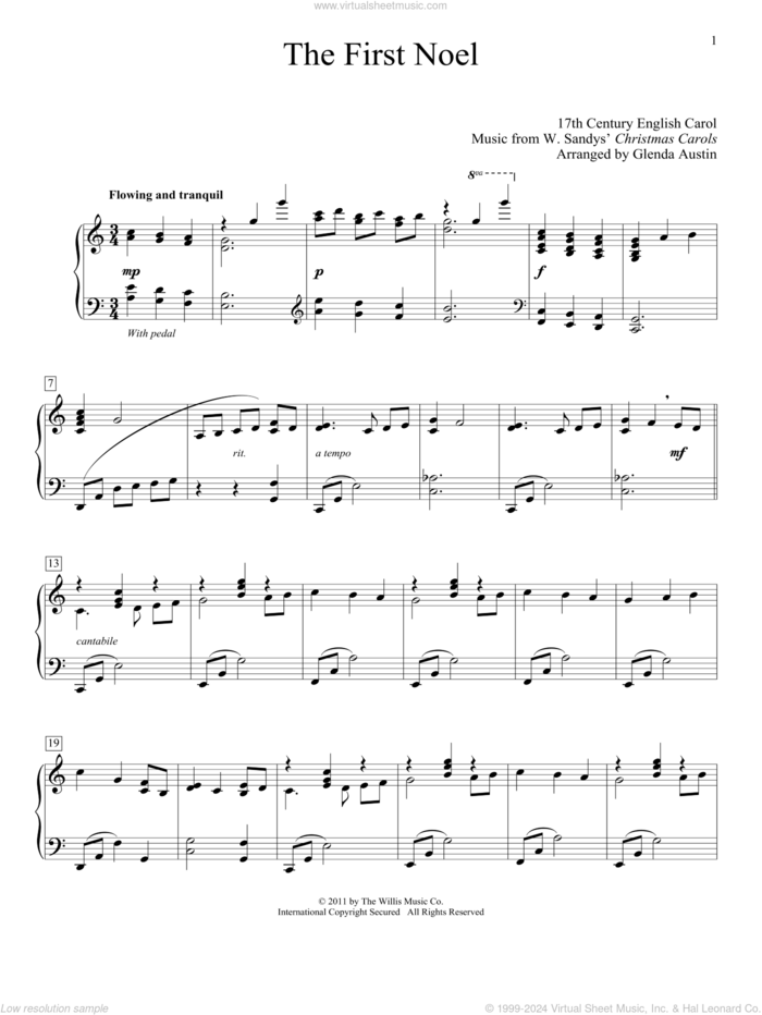 The First Noel (arr. Glenda Austin) sheet music for piano solo by Anonymous, Glenda Austin and Miscellaneous, intermediate skill level