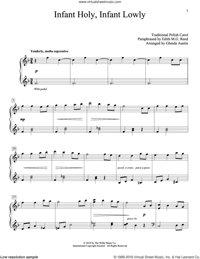 Infant Holy, Infant Lowly (arr. Glenda Austin) sheet music for piano solo by Edith M.G. Reed, Glenda Austin and Miscellaneous, intermediate skill level