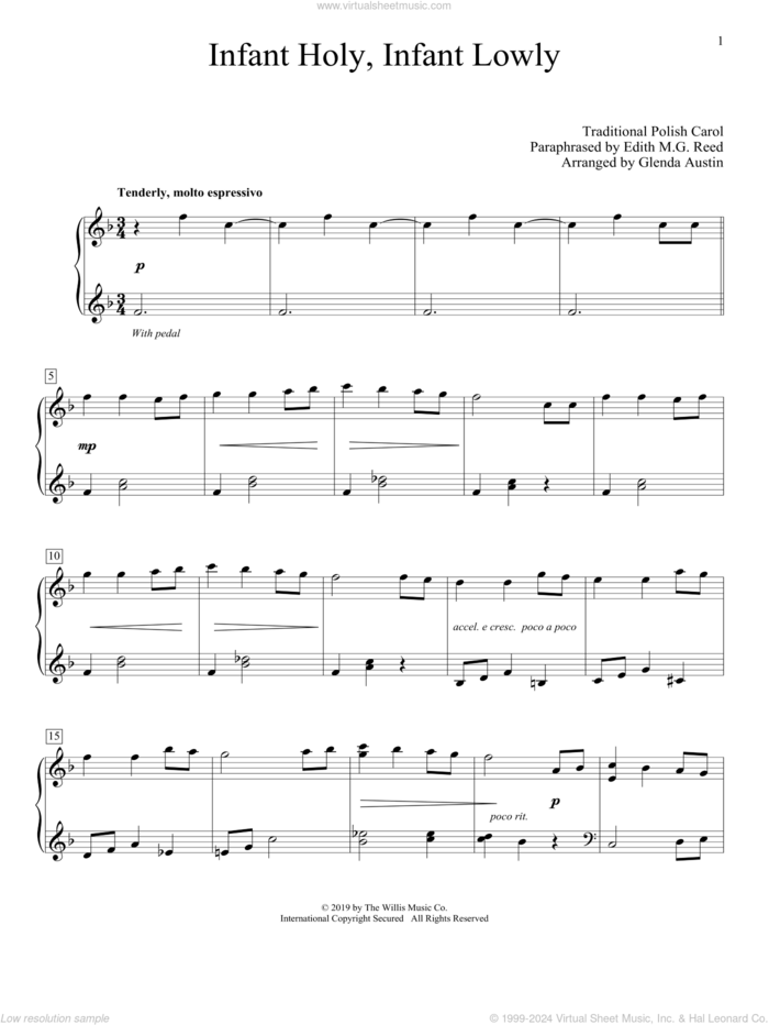 Infant Holy, Infant Lowly (arr. Glenda Austin) sheet music for piano solo by Edith M.G. Reed, Glenda Austin and Miscellaneous, intermediate skill level