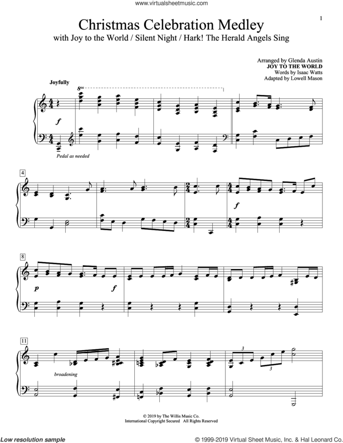 Christmas Celebration Medley sheet music for piano solo by Glenda Austin, intermediate skill level