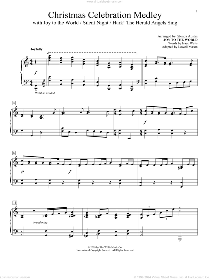 Christmas Celebration Medley sheet music for piano solo by Glenda Austin, intermediate skill level