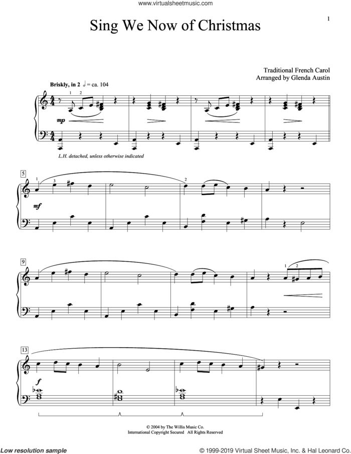Sing We Now Of Christmas (arr. Glenda Austin) sheet music for piano solo  and Glenda Austin, intermediate skill level