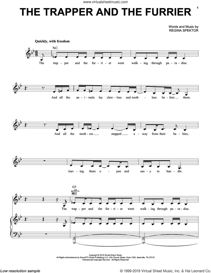 The Trapper And The Furrier sheet music for voice, piano or guitar by Regina Spektor, intermediate skill level