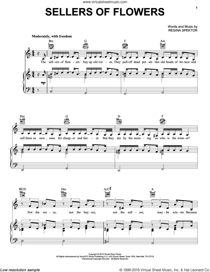 Sellers Of Flowers sheet music for voice, piano or guitar by Regina Spektor, intermediate skill level