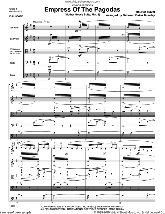 Empress Of The Pagodas (Mother Goose Suite, Mvt. 3) (COMPLETE) sheet music for orchestra by Maurice Ravel and Deborah Baker Monday, intermediate skill level