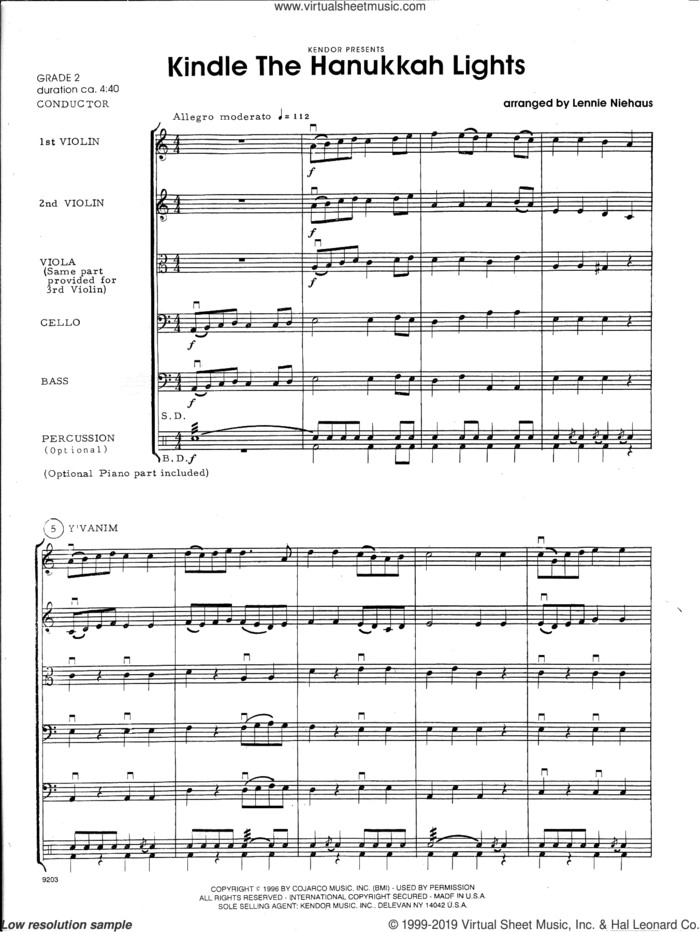 Kindle The Hanukkah Lights (COMPLETE) sheet music for orchestra by Lennie Niehaus and Miscellaneous, intermediate skill level