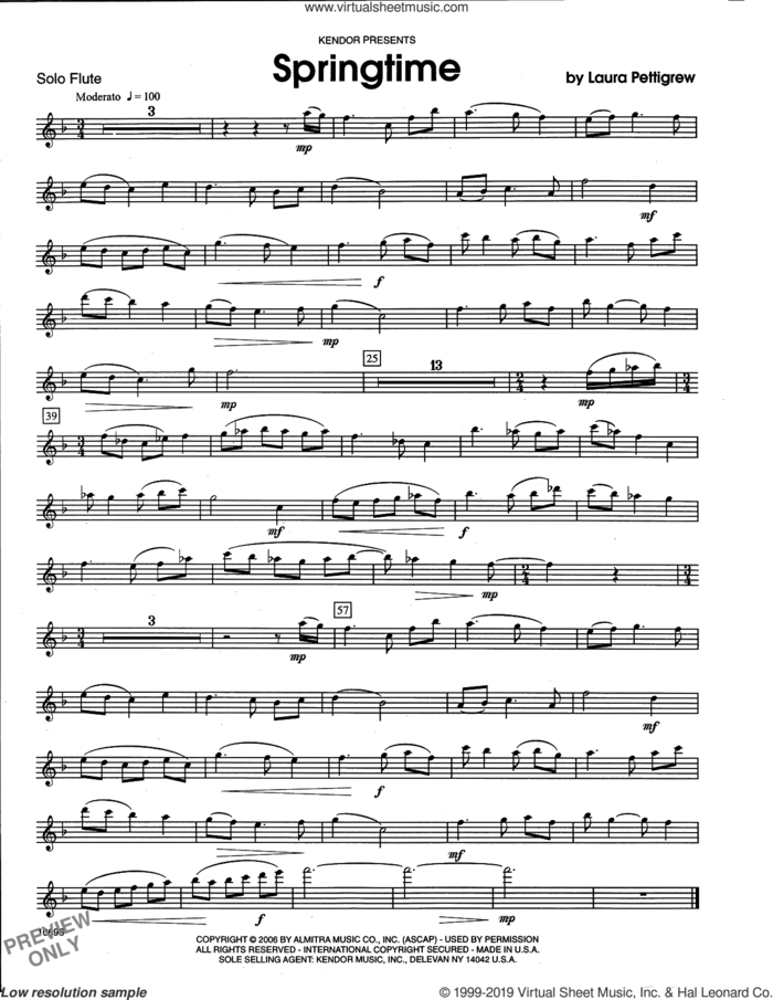 Springtime (complete set of parts) sheet music for flute and piano by Laura Pettigrew, intermediate skill level