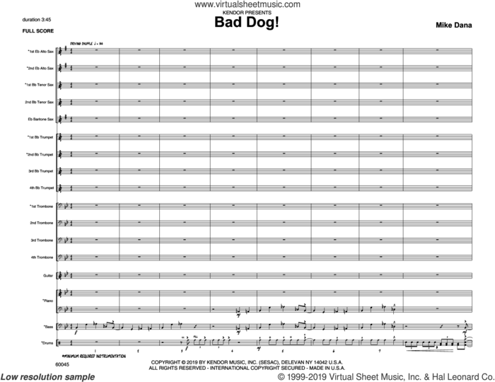 Bad Dog! (COMPLETE) sheet music for jazz band by Mike Dana, intermediate skill level