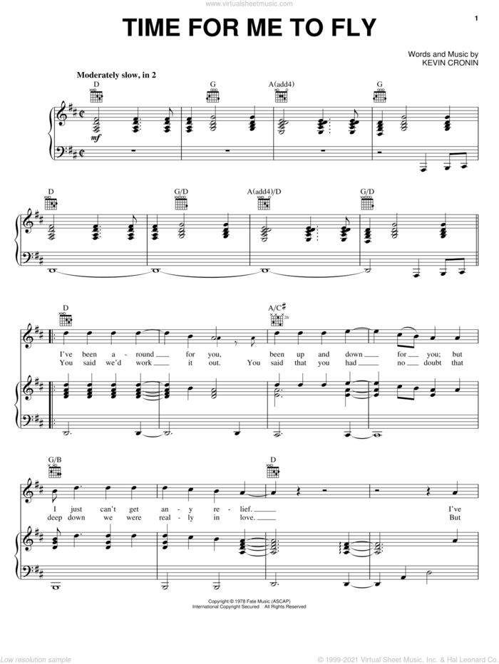 Time For Me To Fly sheet music for voice, piano or guitar by REO Speedwagon and Kevin Cronin, intermediate skill level