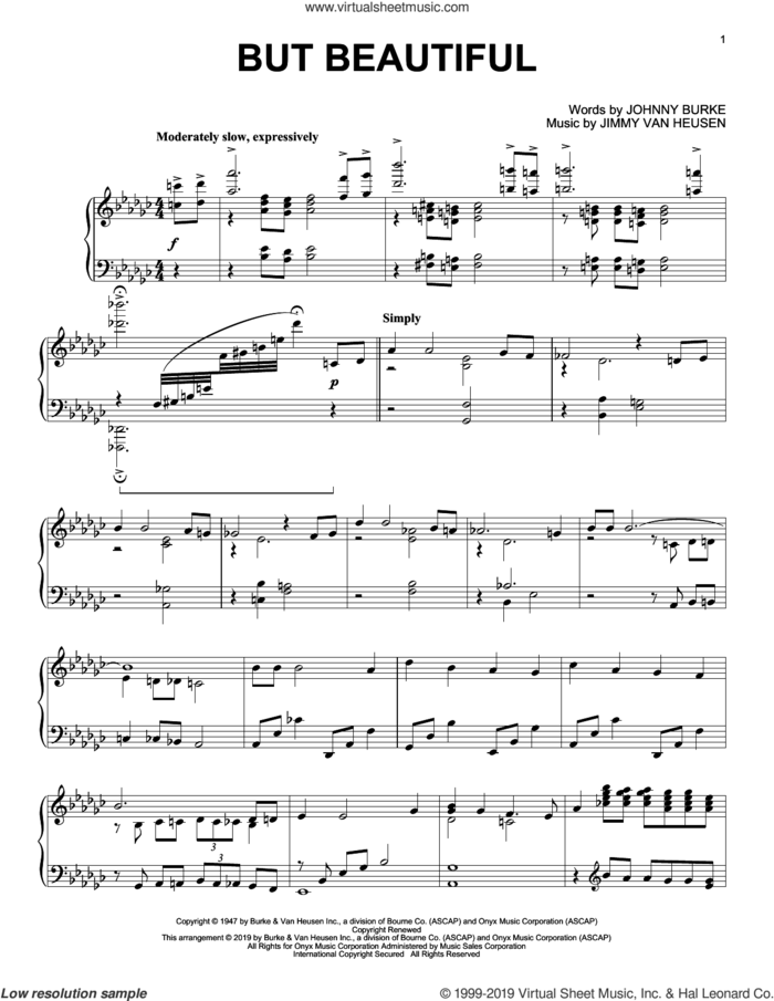 But Beautiful (arr. Brent Edstrom) sheet music for piano solo by Jimmy Van Heusen and John Burke, intermediate skill level